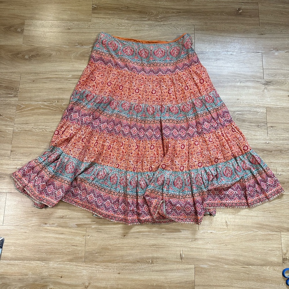 LRL Ralph Lauren Womens Skirt Rainbow Boho Tiered Cottage Peasant Fiesta XL